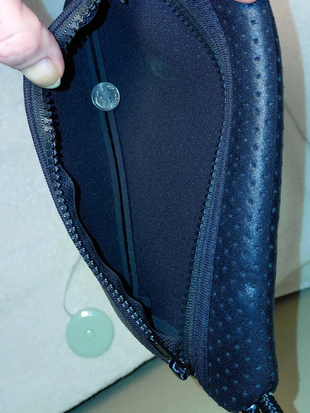 New perforated black leatherBlack Perforated Zip Pouch with Green and Red Stripe
